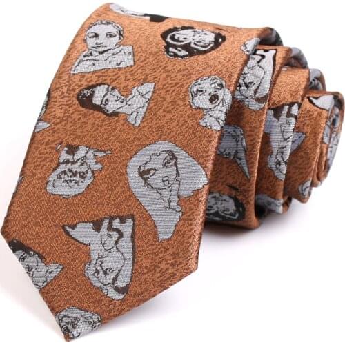 New Design Fashion Causal Head Portrait Print Ties High Quality 7CM Orange Tie For Men Business Suit Work Necktie With Gift Box