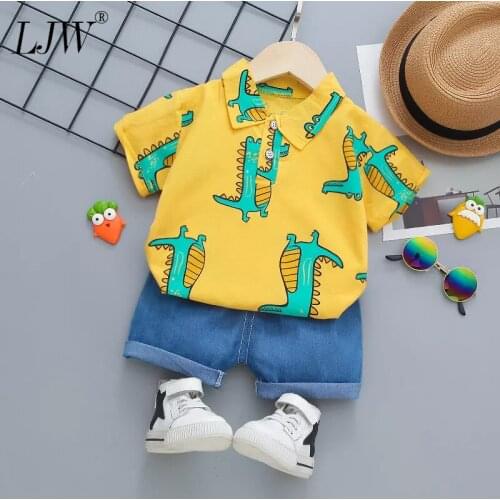 Baby boys new cartoon full print Summer crocodile print shirt + shorts 2-piece suit boys and girls childrens set
