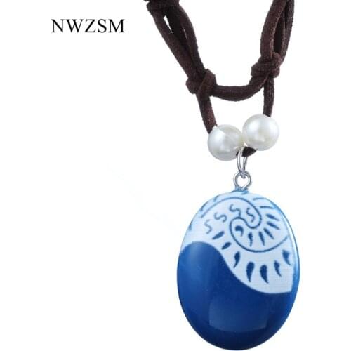 Moana Ocean Rope Chain Necklaces Blue Stone Necklaces & Pendants Leather Suede Choker Necklace For Women Girls Jewelry Gifts