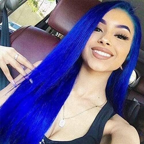 Pastel Blue Lace Front Wigs for Women Middle Part Long Natural Straight Synthetic Wig with Baby Hair Glueless Heat Resistant Wig