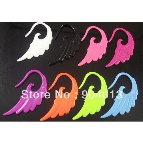 Hot Fashion body jewelry 120pcs mixed 6 gauges solid color Wing shape UV acrylic ear expander free shipping