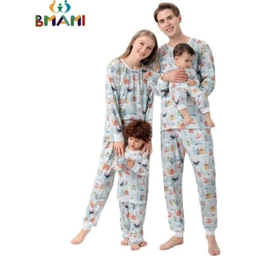 Christmas Winter Cute Cartoon Parent-Child Pajamas for Boys Girls Family Sets Pure Cotton Long Sleeve Home Wear Kids Clothes