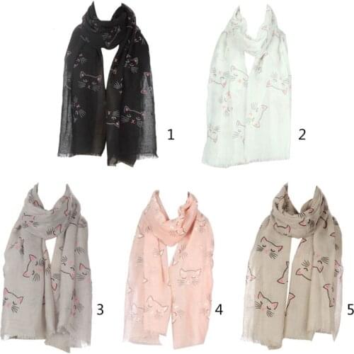 Womens Spring Summer Voile Scarf Shawl Lovely Cartoon Sleeping Meow Cat Print Blanket Beach Sunscreen Wraps Neck Warmer