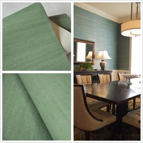 Sisal Grasscloth Wall Paper Green Wallpaper For Home Decoration Hotel