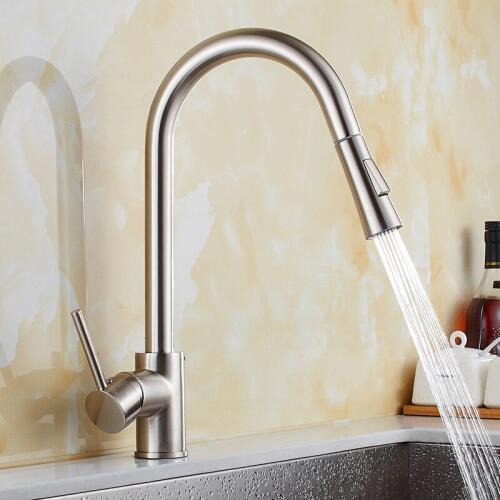 Kitchen Faucets Pull Out Spout Chrome/Golden/Nickel Finish Brass Single Handle Single Hole Kitchen Tap Rotating Water Mixer Taps