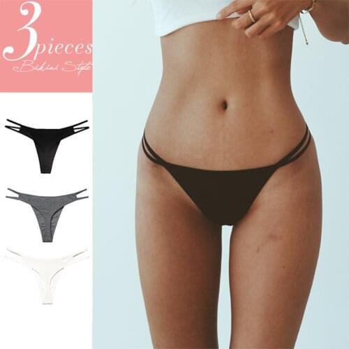 SP&CITY 3pcs Solid Cotton Bandage Sexy Womens Underwear Erotic Thongs Breathable Panties Sex String Low Wasit Seamless Briefs