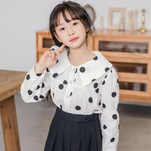 Spring 2021 Fashion Polka Dot Girls Blouse Children Clothes Kids Cotton Shirt For Teenage Girls Tops Toddler Blusas