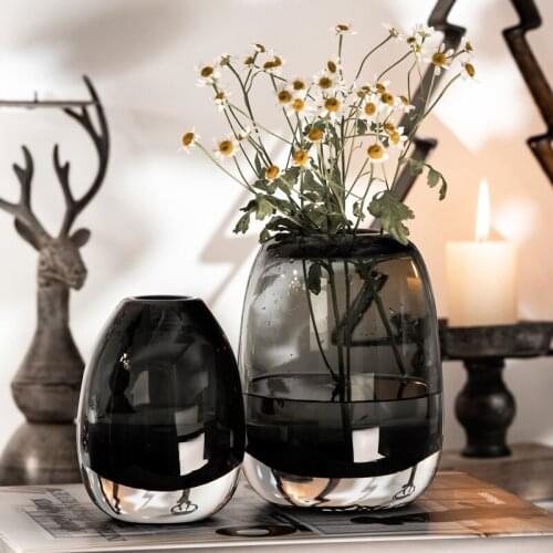 Japanese Hand-Made Glass Vase Gray Green Round Thick Hydroponic Dried Flowers Vases Crafts Home Decoration Furnishings Gift
