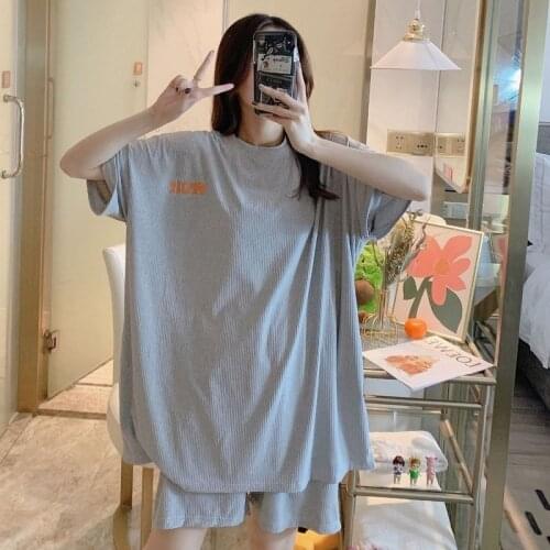 Womens Homewear Pregnant Fashion Preppy Girls Pajamas New Pajama Sets Women Oversized Summer Korean Kawaii Printed Harajuku Soft