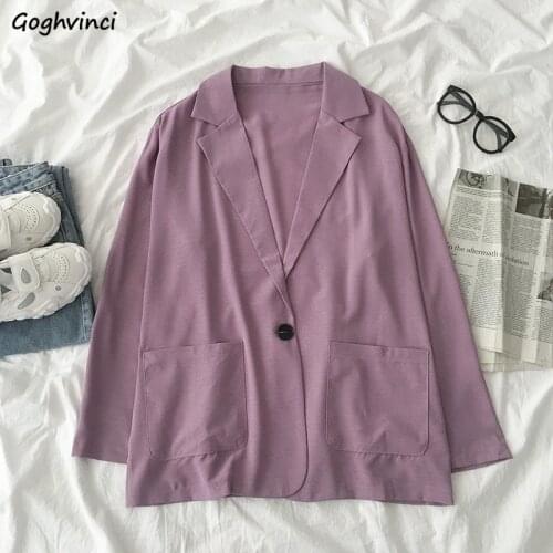Women Solid Blazers Loose Casual Spring Autumn Outwear Female Elegant Long Sleeve Single Button Korean Style All-match Clothing