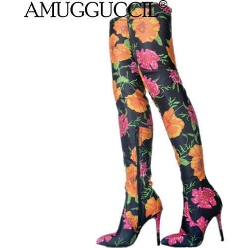 Customize 2020 Plus Big Size 35-47 Black Stretch Zip Fashion Sexy High Heel Over The Knee Long Female Ladies Women Boots X1835