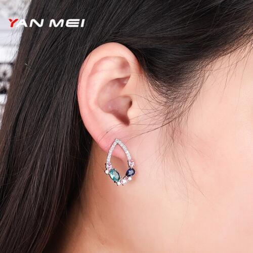 Yan Mei Simple Lrregular Zircon Color Lady High Quality Ear Stud Earrings Jewelry Party Jewelry Girls Gifts Unique Jewelry