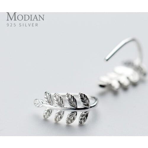 Modian Simple Lucky Tree Leaf Swing Charm Hoop Earrings Classic 925 Sterling Silver Prevent Allergy Jewelry For Women Bijoux