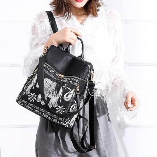 Women Casual Backpack Multifunctional Anti-Theft Schoolbag For Teenager Girls Elephant Printed Shoulder Backpack