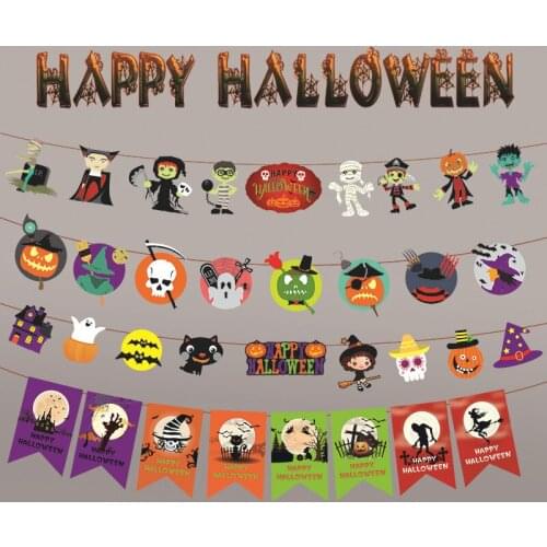 1PC 3M Paper Chain Garland Banner Pumpkin Bat Spider Flags Bunting Halloween Decoration Garland Banners Outdoor Party Supplies