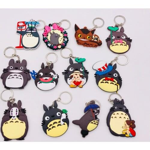 10PCS Soft PVC Anime Totoro Keychain Cartoon Figure 3D double side Key Chain Key Ring Women Bag Car Key Holder Trinket Gift