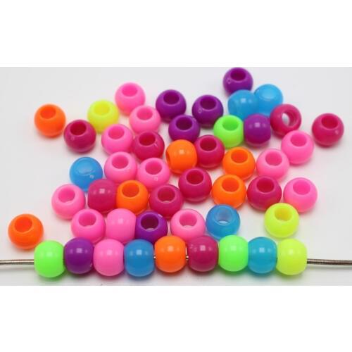 100 Mixed Color Acrylic Round Beads 10X8mm for Kids Craft Kandi Bracelet