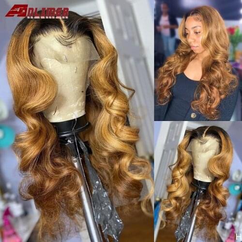 #1B/27 Ombre Blonde Color Wave Wig 13x6 T Part Lace Front Human Hair Wigs For Women Pre Plucked Remy 5x5'' PU Silk Top Wigs