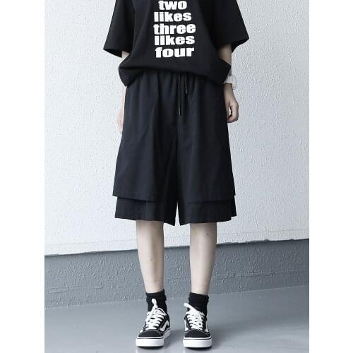 2021 summer new elastic waist drawstring loose and thin black Capris casual pants baggy pants womens pants