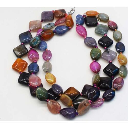 3rows multicolor paring agate flat/drop/square necklace 17inch FPPJ wholesale beads nature