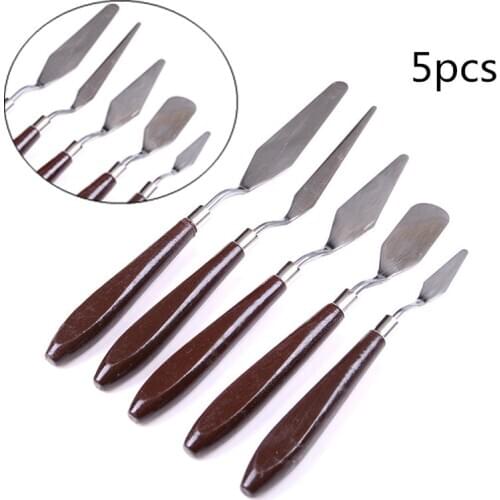 5Pcs Mixed Palette Knife Painting Stainless Steel Scraper Spatula Wood Handle Art Supplies for Artist Canvas Oil Paint