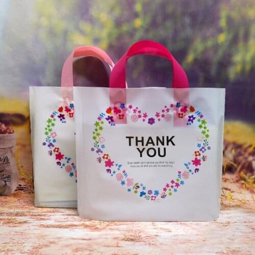 Large Plastic Bag White/Beige Gift Bag with Handles Clothing Store Shopping Bag Wedding THANK YOU Gift Jewelry Packaging Bag