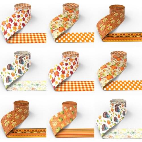 50Y Thanks-giving Double-side Grosgrain Ribbon Fabric Gift Wrapping DIY Sewing Wrapping Art Sewing Bow-knot Crafts ,50Yc18914