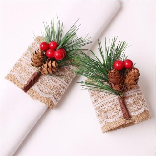 6Pcs/12Pcs Family Hotel Christmas Tree Pine Cone Simulation Napkin Button Napkin Ring