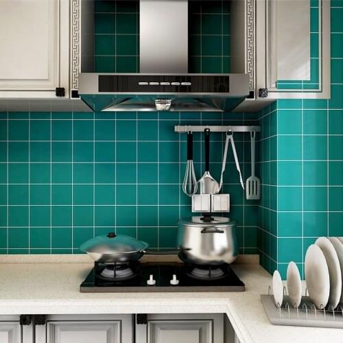 A+ kitchen oil-proof sticker range hood heat-resistant wallpaper self-adhesive waterproof bathroom Nordic green lattice