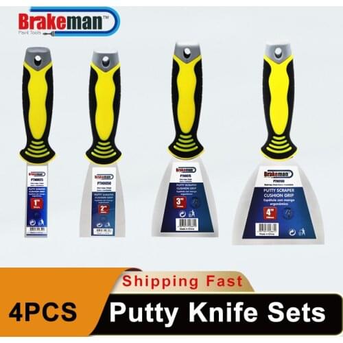 BRAKEMAN 1" 2" 3" 4" Stainless Steel Spatula Putty Knife Set Plastic Handle Drywall Tools Trowel Construction Plastering Tools