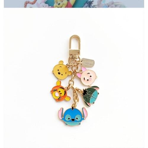 Disney Keychain Stitch Anime Key Pendant Ornament Winnie and Piglet Small Gift Women Cute Keychains for Bags Backpacks