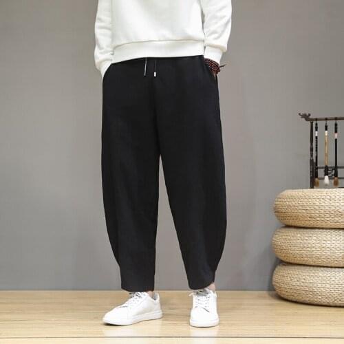 Casual Harem Pants Men Joggers Man 2021 Summer Cotton Linen Trousers Male Korean Style Baggy Pants Harajuku Clothe