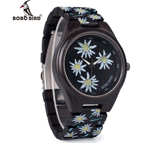 BOBO BIRD Fashion Colorful Print Wood Watch for Men Women Newest Imitate Embroidery Brand Design Quartz Watches as Gift