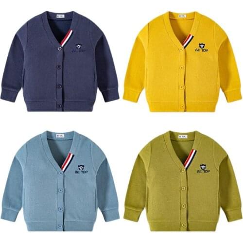 Childrens Wear 2021 Spring And Autumn New Boys Coat French Solid Top Boys' Sweater Embroidered Cardigan Toddler Boys Outfit