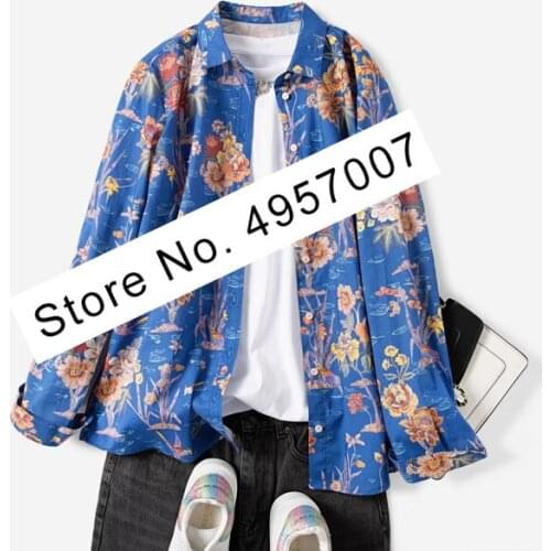 ElfStyle Women Cotton Floral Printing Long Sleeve Blouse Top