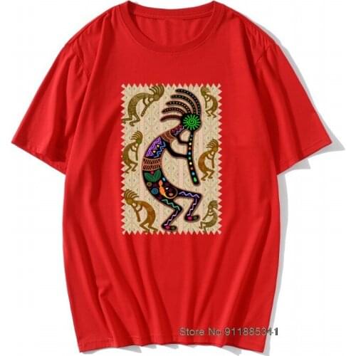 Mens T Shirts Kokopelli Rainbow Colors T-shirt Grey Tribal Pattern Male Tshirt Europe Tee-Shirt Father Day Gift Cotton Tees