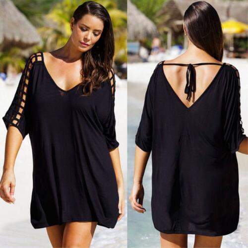 Summer Bikini Cover Ups Women Swimwear Beach Dress Black Swimsuit Beach Wear Cover-Up Sundress Plus Size 3XL