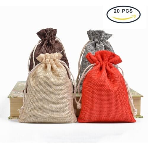 10*14cm 4 Colors Linen Pocket Drawstring Candy Cookie Food Bag Suit Christmas Party Wedding Favors Gifts Packaging 20pc/lot