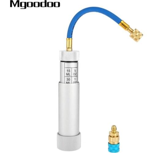 Mgoodoo Hand Turn A/C AC 2OZ Oil Dye Injector R134a R12 R22 Snap Quick Coupler Adapter 1/4" SAE Car Oil Coolant Filler Tube