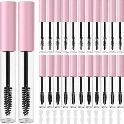 20Pcs 10ml Mini Mascara Tube Empty Pink Eyelash Brush Bottle Sets Wand Brush Travel DIY Makeup Tool Eyelash Cream Container