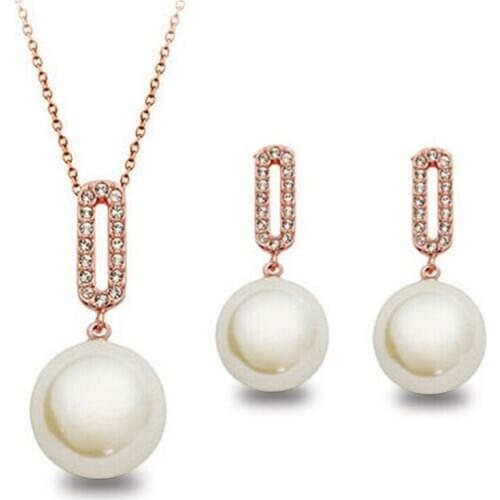 Fashion white gold-color austria crystal women Full drill great simulated pearl pendant necklace/earrings Jewlery Sets