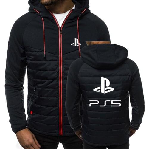 2021 Autumn Winter Mens PlayStation Print Hoodies Hooded Jacket Zipper Fashion Warm Fleece Padded Male Popular Coats