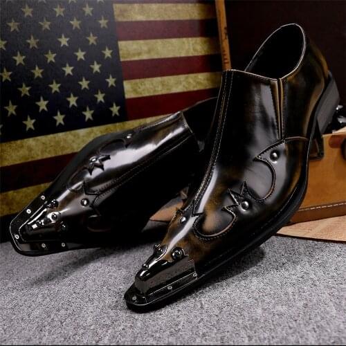 Mens Metal Pointed Toe Mixed Colors Rivets Formal Genuine Leather Dress Shoes Business Plus Size 38-46