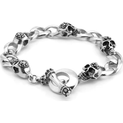 2020 New Stainless Steel Skull Bracelet Men Retro Hip Hop Jewelry Charm Bracelets for Male