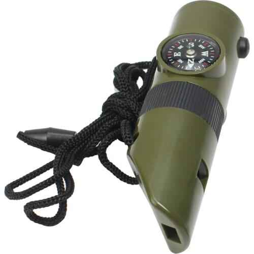 2021 New Portable Outdoor 7 in1 Whistle W/ LED light Multifunctional Lifesaving Camping Whistle SOS Earthquake Emergency Whistle