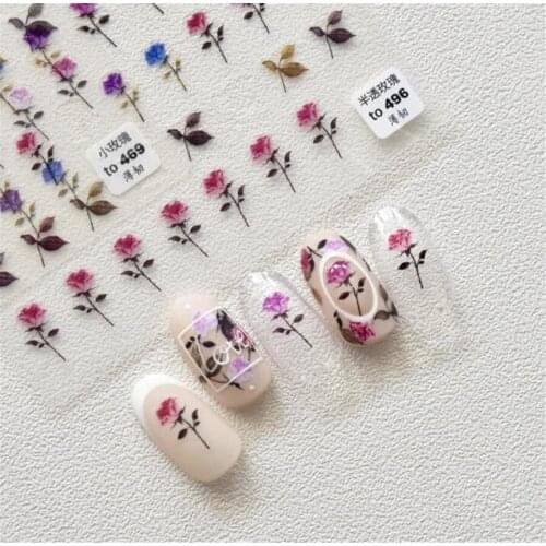 Charming Rose Flower Art Stickers Self Adhesive Sliders Colorful Designs Nail Foils Decals Manicure Decoration