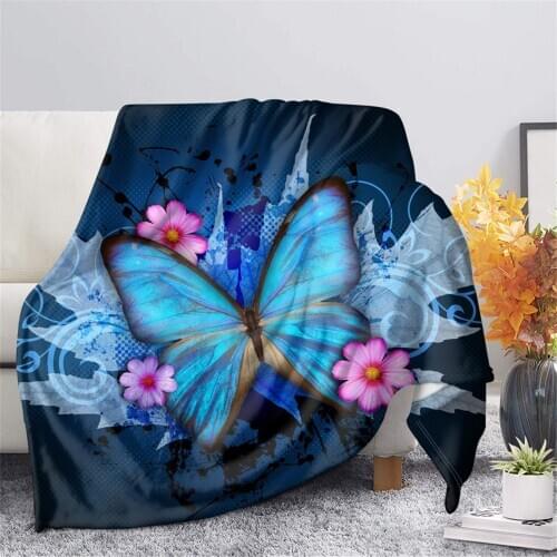 Animal Stylish Butterfly Blue Blanket Comfort Warm Blanket for Couch Bed Chair Office Sofa 120x150cm