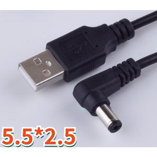 DC Power Plug USB Convert To 5.5*2.5mm/DC 5.5x2.5 White Black L Shape Right Angle Jack With Cord Connector USB Cable
