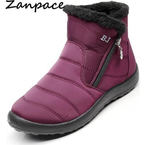 ZANPACE Big Size 35-43 Boots Snow Womens Shoes Waterproof Keep Warm Plush Boots Home Outdoor Cotton Fur Boots Side Zipper Boots