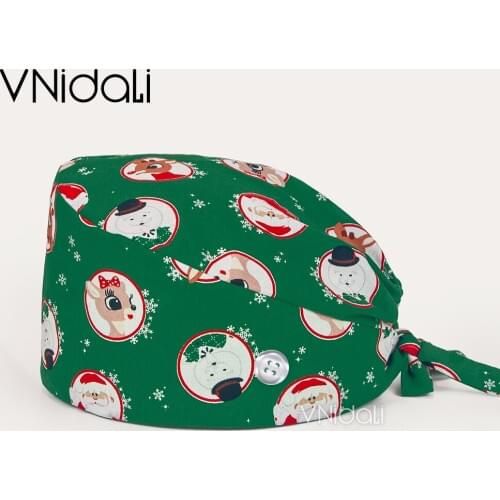 Santa and fawn Print Scrubs Caps Pet Grooming Agency Work Scrubs Christmas Caps Beauty Lab Hats anime nursing scrubs